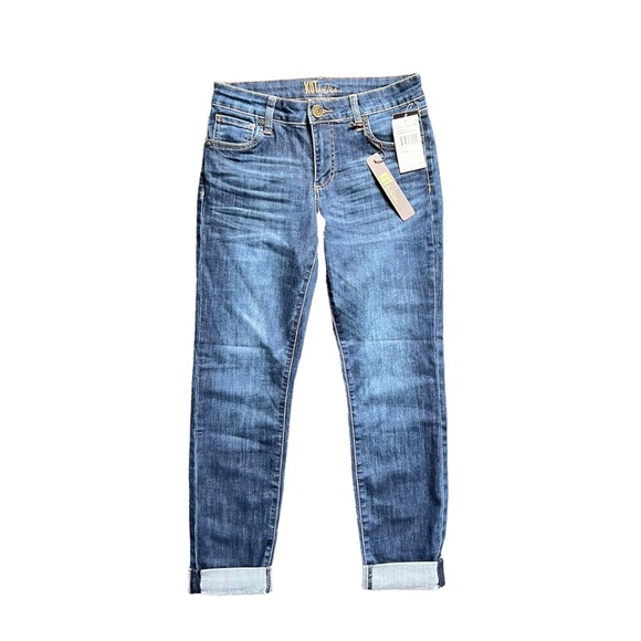 NWT Kut from the Kloth Mid Rise Straight Leg Whiskering Wildflower Denim Jeans O - Picture 1 of 3